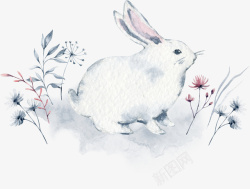 卡通手绘灰色的兔子素材
