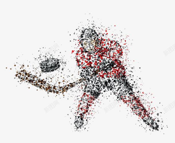 创意冰球png免抠素材_新图网 https://ixintu.com 人物 人物抽象 冰球 冰球运动 创意 创意人物 卡通人物 圆点人物 彩色 彩色小块 彩色小点 打球 球类 男人 红色 赶球 运动 运动员 黑色