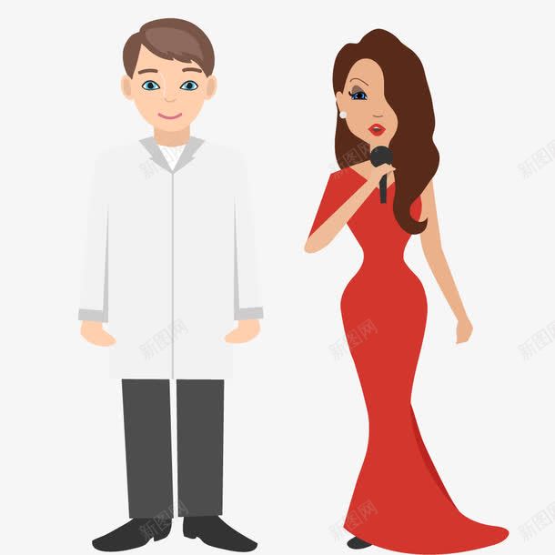 漂亮的女主持人和男人png免抠素材_新图网 https://ixintu.com 主持人 人物 卡通 漂亮的 男人 红裙子 话筒