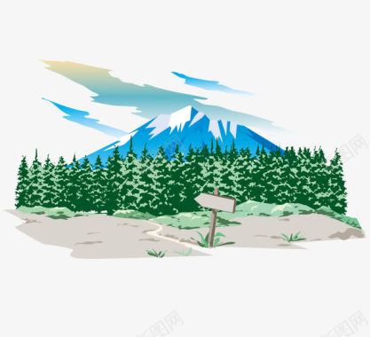 富士山下的松柏树和土地矢量图图标图标