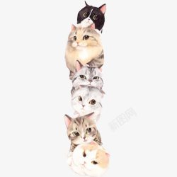 一群小猫小猫叠罗汉手绘片高清图片