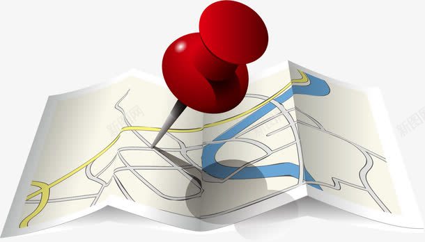 手绘定位地图png免抠素材_新图网 https://ixintu.com 大头针 定位 手绘 折纸地图 红色大头针
