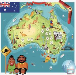 澳洲卡通动物地图素材