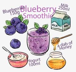 蓝莓奶昔彩绘蓝莓奶高清图片