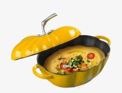 药膳鸡汤锅设计黄色的番茄铸铁锅鸡汤高清图片