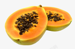 味涩青色营养被分开一半的熟木瓜实物高清图片