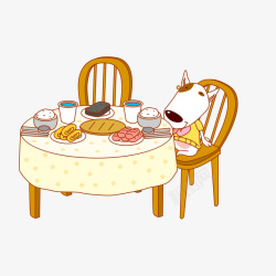 卡通手绘吃饭的小狗素材