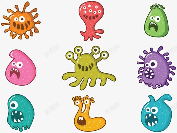 卡通菌群png免抠素材_新图网 https://ixintu.com 卡通 微生物 显微镜 真菌 细菌 群体 菌群