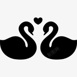 蓝红两天鹅天鹅夫妻忠实的爱的象征图标高清图片