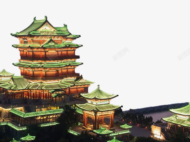 灯火通明的滕王阁夜景png免抠素材_新图网 https://ixintu.com 亭台楼阁 亭阁 夜景 建筑风格 滕王阁 灯火通明 阁楼