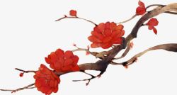 卡通盛放树枝上的红色花卉素材