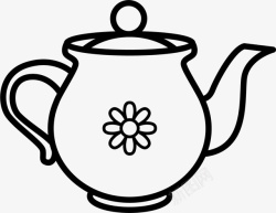 花朵图案洒水壶黑色简约古典茶壶图标高清图片