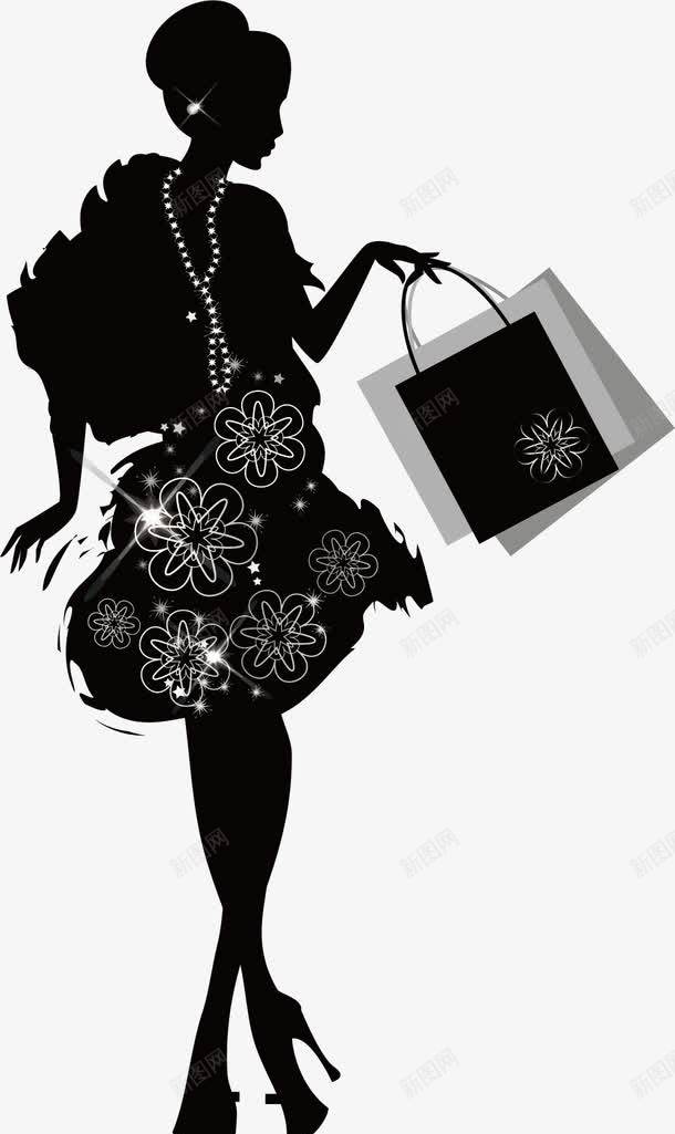 购物的时尚女人剪影png免抠素材_新图网 https://ixintu.com 促销 女人 时尚 购物 购物袋剪影 逛街