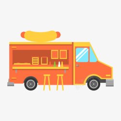蓝色卡通造型早餐车手绘桔红色快餐车高清图片