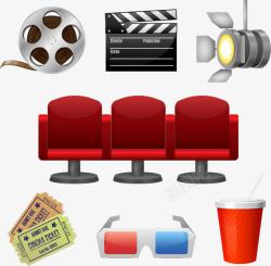 红色电影票电影院里的椅子矢量图高清图片
