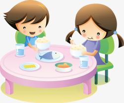 围着桌子吃饭卡通小孩吃饭高清图片