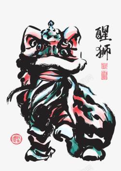 中国舞狮子彩绘手绘舞狮高清图片