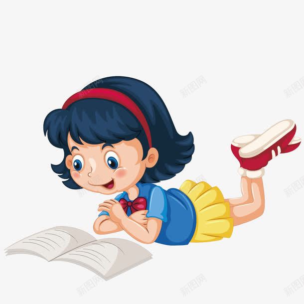 趴着看书的小女孩矢量图ai免抠素材_新图网 https://ixintu.com 女孩 学习 学生 看书 读书 矢量图