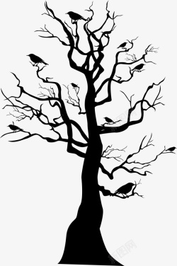 可爱乌鸦黑色乌鸦枯树高清图片