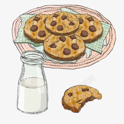 白色杯装甜品手绘营养牛奶饼干高清图片