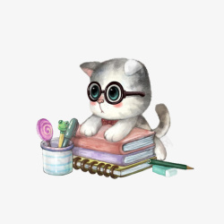 趴在书上戴着眼镜的博学猫高清图片