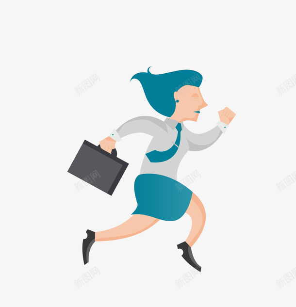 奔跑的女人png免抠素材_新图网 https://ixintu.com 公文包 奔跑 女人 灰色 绿色 衬衫 领带 黑色