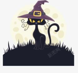 恐怖之夜素材带女巫帽子的黑猫高清图片