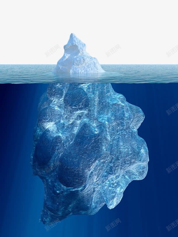 水下冰山png免抠素材_新图网 https://ixintu.com 冰山 冰山一角 大海 模型 水下 浮冰 海面 蓝色