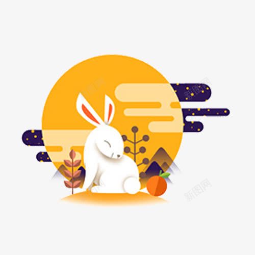 月球上的玉兔png免抠素材_新图网 https://ixintu.com 兔子 月亮 月球 黄色