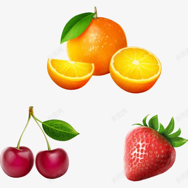 三款新鲜的水果png免抠素材_新图网 https://ixintu.com 樱桃 橘子 橙子 草莓 车厘子