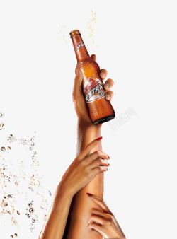 手卧啤酒创意啤酒海报元素高清图片