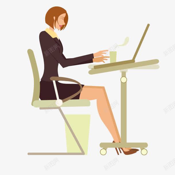 在电脑前喝热茶工作的美女png免抠素材_新图网 https://ixintu.com 工作 热茶 电脑 美女