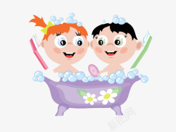 擦灰洗澡的两个小孩高清图片
