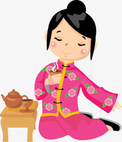漂亮茶壶中国风品茶女人图高清图片