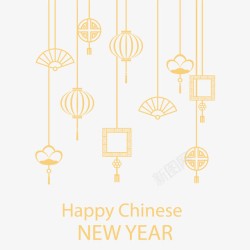 黄色的扇子中国的新年贺卡高清图片