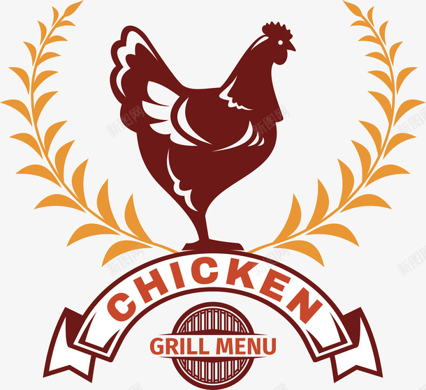 鸡肉菜单标签png_新图网 https://ixintu.com 卡通 标签 烤肉烧烤 矢量图案 菜单 鸡肉 麦穗