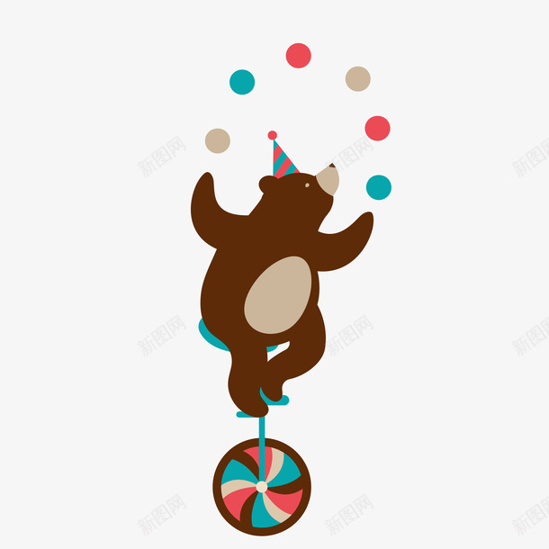 马戏团小熊png免抠素材_新图网 https://ixintu.com 卡通 小熊 手绘 棕色 玩耍 简图 车轮 马戏团