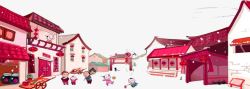 红色中国风村庄边框纹理素材