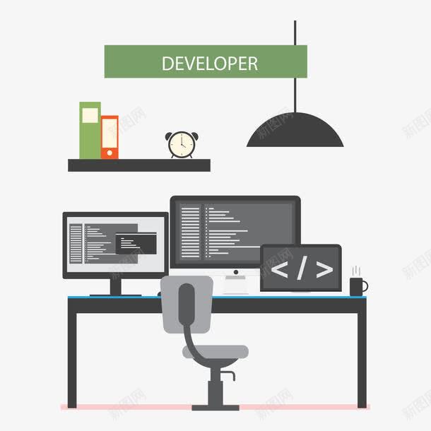 开发员办公室png免抠素材_新图网 https://ixintu.com 扁平 程序 黑色
