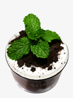 薄荷叶和巧克力粉做的盆栽奶茶素材