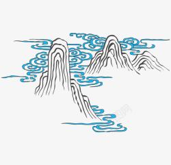 中国风格绘画山峰云彩矢量图素材
