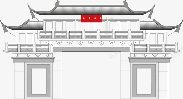 复古城门建筑物png免抠素材_新图网 https://ixintu.com 中国风 创意 城门 复古 屋檐 建筑物设计 扁平化