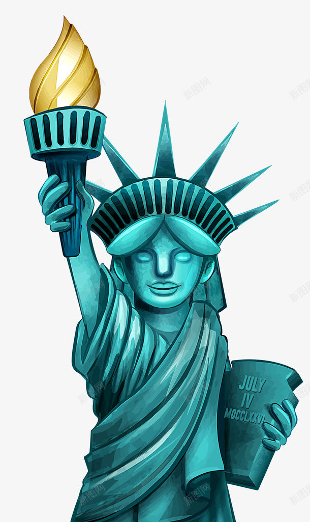蓝色卡通自由女神像png免抠素材_新图网 https://ixintu.com 塑像 火炬 美国 自由女神像 蓝色雕像 装饰图案