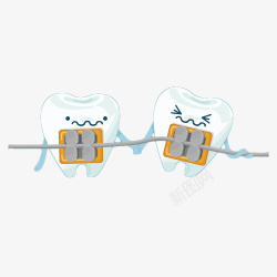 固定牙齿卡通可爱的两颗牙齿使劲在一起插高清图片