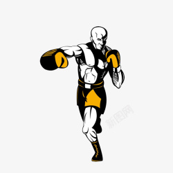 黄色拳套卡通出拳的搏击选手高清图片