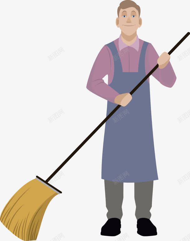 清洁工人png免抠素材_新图网 https://ixintu.com 上班族 卡通人物 扫地 扫把 清洁