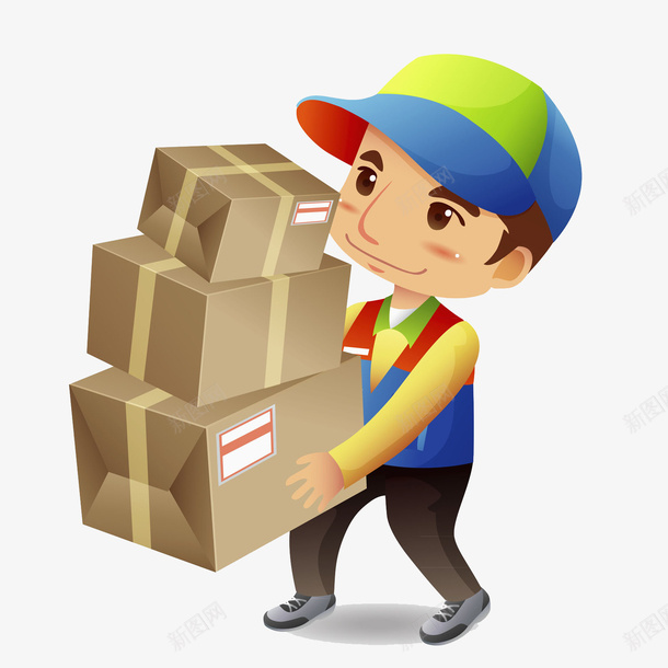 搬箱子的小男孩png免抠素材_新图网 https://ixintu.com 卡通 工作的 帅气的 快递员 插图 搬东西卡通 搬货员 搬运工 男孩