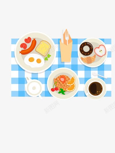 手绘早餐png免抠素材_新图网 https://ixintu.com 早餐 格子桌布 桌布 瓜果 营养 蔬菜 西式早餐 面包 食物 餐桌