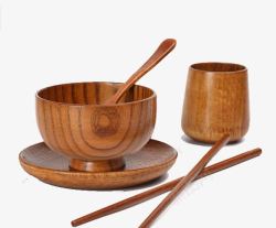 木制碗筷和杯子素材