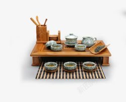 竹制陶瓷茶盘茶具茶文化高清图片